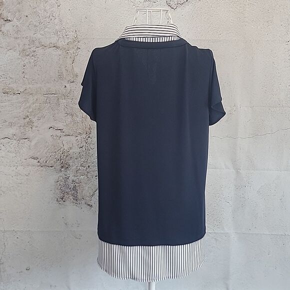 Adiranna Papell Navy Blue Layered Look Women's Top Size M - Picture 6 of 10